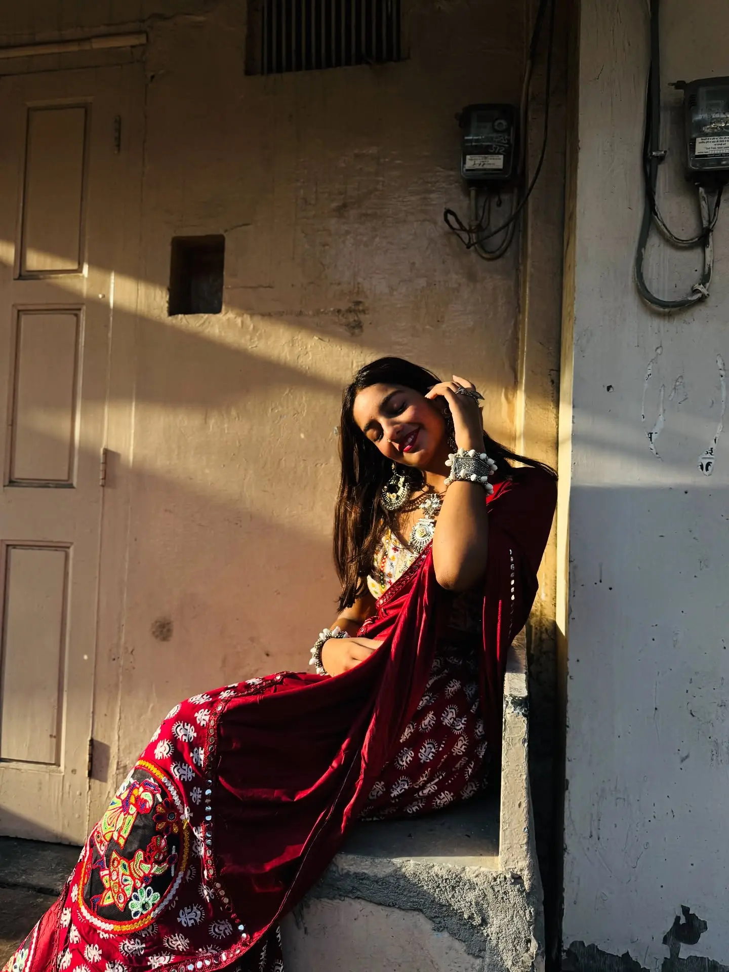 ✨ Embracing the festive spirit with elegance in my red Navratri dress ✨