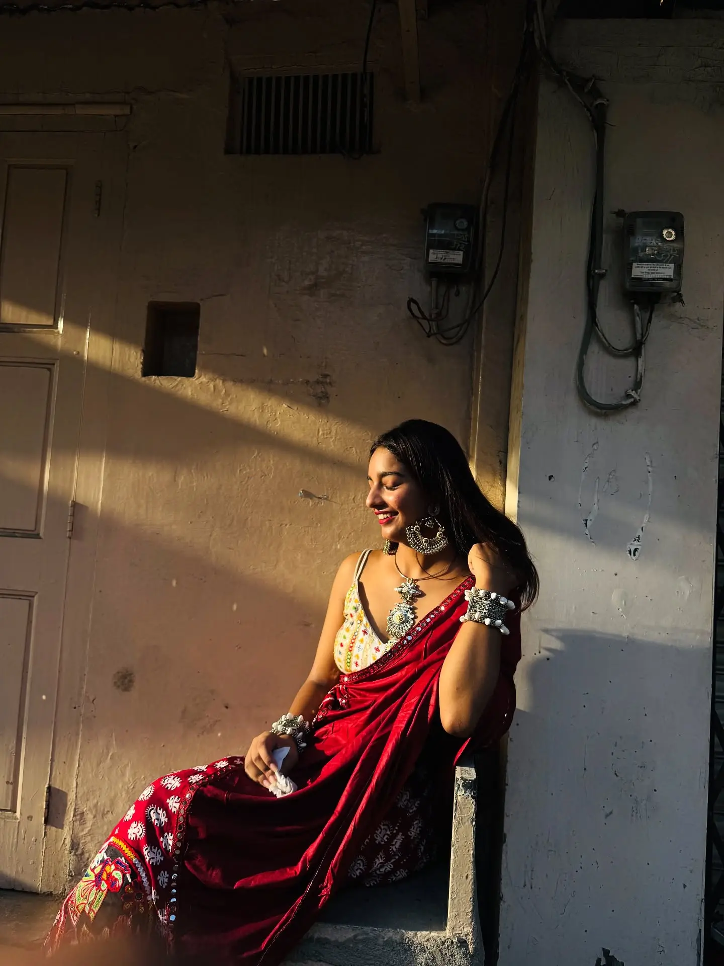 ✨ Embracing the festive spirit with elegance in my red Navratri dress ✨