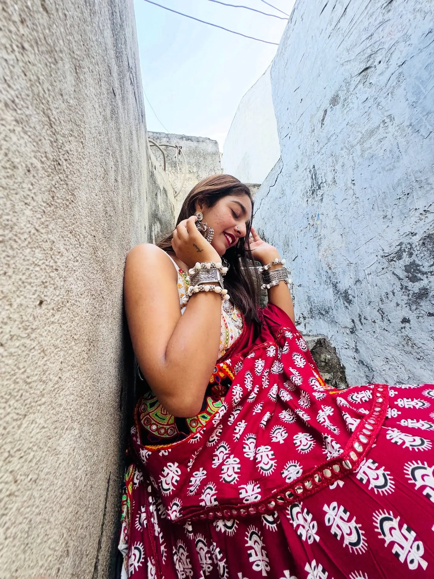 ✨ Embracing the festive spirit with elegance in my red Navratri dress ✨